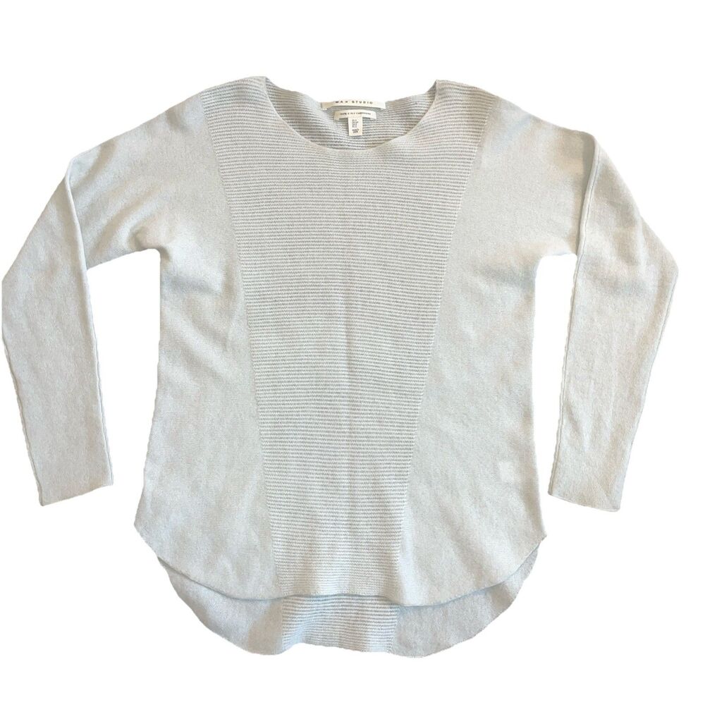 Max Studio Sweater Womens Small Gray 2-Ply Cashmere Pullover Curved Drop Tail